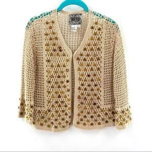 Anthropologie Curio Embellished Crochet Cardigan-small